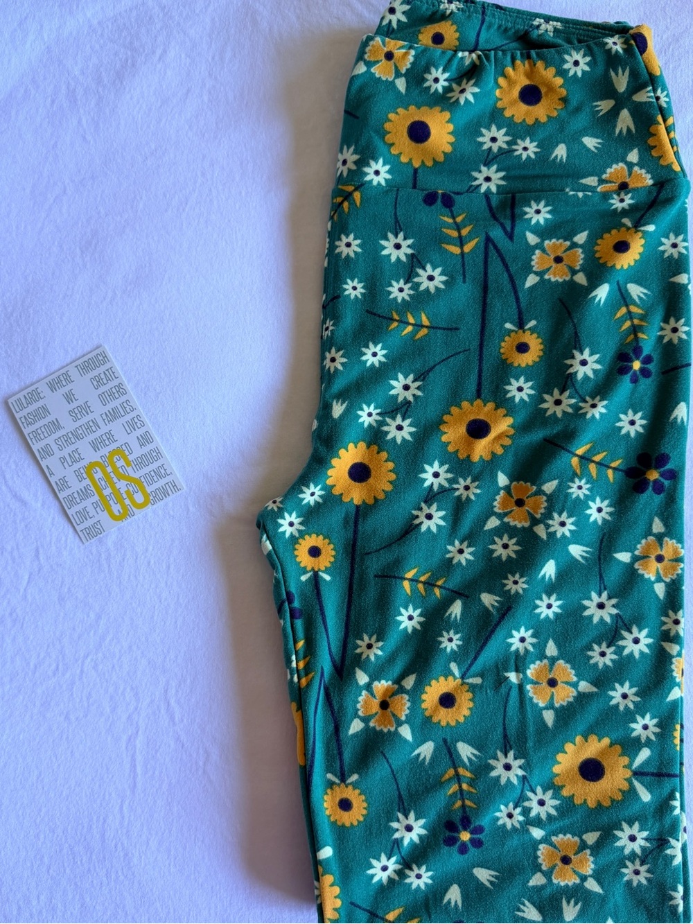 LuLaRoe Teal Floral Leggings with Yellow Sunflowers
